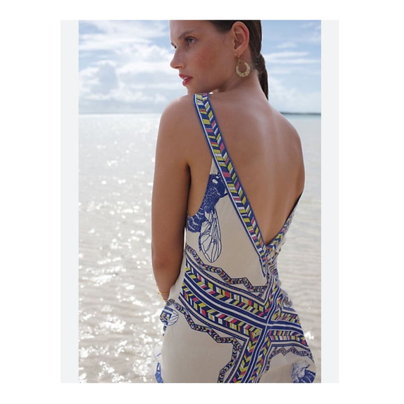 Leifnotes Anthropologie Ivory Blue Bombus Bumble Bee Sleeveless Sun Dress Size 2 - Picture 2 of 8